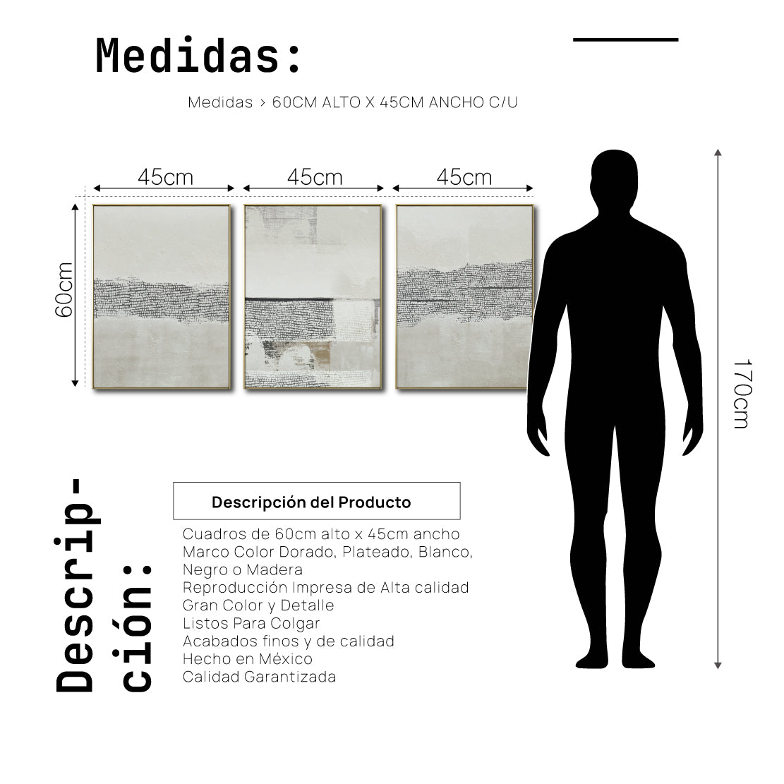 Set Cuadros Decorativos Abstract Colors 2 - 265 - Triptico Moderno y Elegante Arte Estilo Boho con Textura en Tonos Neutros