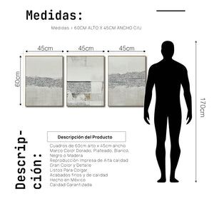Set Cuadros Decorativos Abstract Colors 2 - 265 - Triptico Moderno y Elegante Arte Estilo Boho con Textura en Tonos Neutros