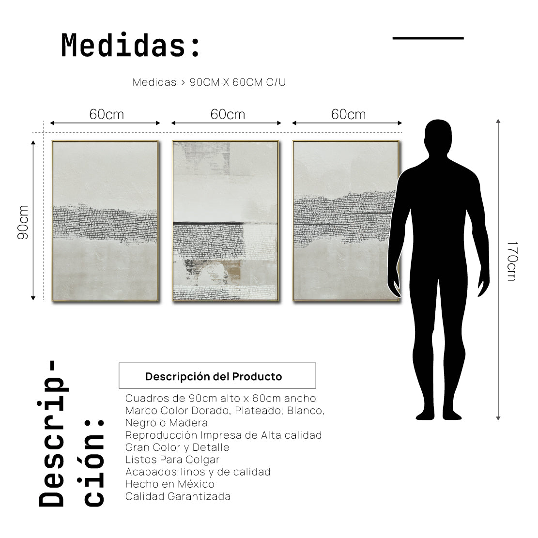 Set Cuadros Decorativos Abstract Colors 2 - 265 - Triptico Moderno y Elegante Arte Estilo Boho con Textura en Tonos Neutros