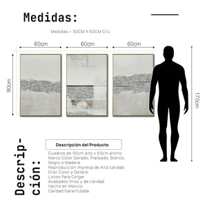 Set Cuadros Decorativos Abstract Colors 2 - 265 - Triptico Moderno y Elegante Arte Estilo Boho con Textura en Tonos Neutros