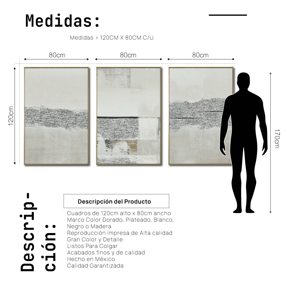 Set Cuadros Decorativos Abstract Colors 2 - 265 - Triptico Moderno y Elegante Arte Estilo Boho con Textura en Tonos Neutros
