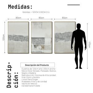 Set Cuadros Decorativos Abstract Colors 2 - 265 - Triptico Moderno y Elegante Arte Estilo Boho con Textura en Tonos Neutros