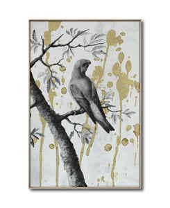 Cuadro Decorativo Abstracto Negro Arena 2-266 - Perico, Loro, Aves En Blanco y Negro Arte Elegante con Dorado Oro