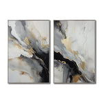 Cargar imagen en el visor de la galería, Set Cuadros Decorativos Abstracto Negro Arena 2-267 - Diptico Moderno y Elegante Arte Minimalista Estilo Nordico En Blanco, Negro ,Gris y Dorado Oro
