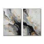 Cargar imagen en el visor de la galería, Set Cuadros Decorativos Abstracto Negro Arena 2-267 - Diptico Moderno y Elegante Arte Minimalista Estilo Nordico En Blanco, Negro ,Gris y Dorado Oro
