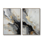 Cargar imagen en el visor de la galería, Set Cuadros Decorativos Abstracto Negro Arena 2-267 - Diptico Moderno y Elegante Arte Minimalista Estilo Nordico En Blanco, Negro ,Gris y Dorado Oro
