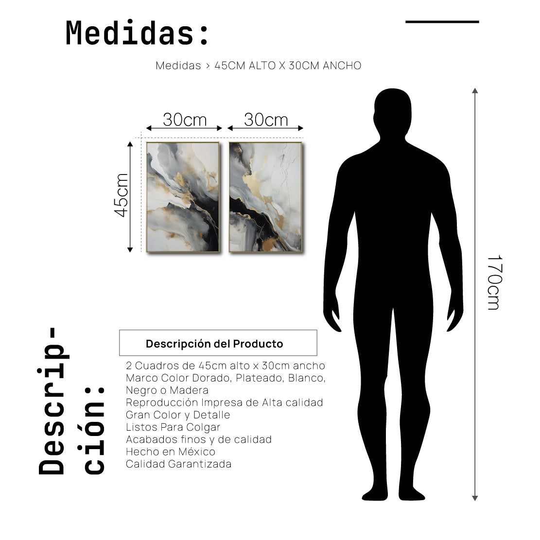 Set Cuadros Decorativos Abstracto Negro Arena 2-267 - Diptico Moderno y Elegante Arte Minimalista Estilo Nordico En Blanco, Negro ,Gris y Dorado Oro