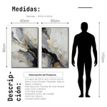 Cargar imagen en el visor de la galería, Set Cuadros Decorativos Abstracto Negro Arena 2-267 - Diptico Moderno y Elegante Arte Minimalista Estilo Nordico En Blanco, Negro ,Gris y Dorado Oro
