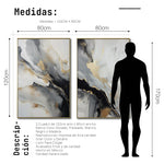 Cargar imagen en el visor de la galería, Set Cuadros Decorativos Abstracto Negro Arena 2-267 - Diptico Moderno y Elegante Arte Minimalista Estilo Nordico En Blanco, Negro ,Gris y Dorado Oro
