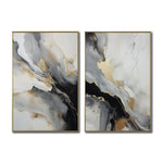 Cargar imagen en el visor de la galería, Set Cuadros Decorativos Abstracto Negro Arena 2-267 - Diptico Moderno y Elegante Arte Minimalista Estilo Nordico En Blanco, Negro ,Gris y Dorado Oro
