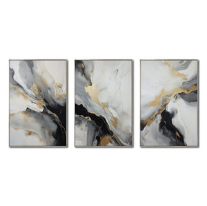 Set Cuadros Decorativos Abstracto Negro Arena 2-267 - Triptico Moderno y Elegante  Estilo Nordico En Blanco, Negro ,Gris y Dorado Oro
