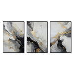 Cargar imagen en el visor de la galería, Set Cuadros Decorativos Abstracto Negro Arena 2-267 - Triptico Moderno y Elegante  Estilo Nordico En Blanco, Negro ,Gris y Dorado Oro
