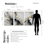 Cargar imagen en el visor de la galería, Set Cuadros Decorativos Abstracto Negro Arena 2-267 - Triptico Moderno y Elegante  Estilo Nordico En Blanco, Negro ,Gris y Dorado Oro
