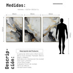 Cargar imagen en el visor de la galería, Set Cuadros Decorativos Abstracto Negro Arena 2-267 - Triptico Moderno y Elegante  Estilo Nordico En Blanco, Negro ,Gris y Dorado Oro

