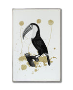 Cargar imagen en el visor de la galería, Cuadro Decorativo Abstracto Negro Arena 2-268 - Boceto de Tucan, Aves en Blanco, Negro y Dorado Oro Arte Moderno Estilo Boho
