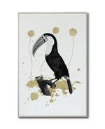 Cargar imagen en el visor de la galería, Cuadro Decorativo Abstracto Negro Arena 2-268 - Boceto de Tucan, Aves en Blanco, Negro y Dorado Oro Arte Moderno Estilo Boho
