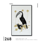 Cargar imagen en el visor de la galería, Cuadro Decorativo Abstracto Negro Arena 2-268 - Boceto de Tucan, Aves en Blanco, Negro y Dorado Oro Arte Moderno Estilo Boho
