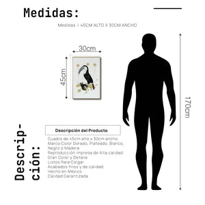 Cuadro Decorativo Abstracto Negro Arena 2-268 - Boceto de Tucan, Aves en Blanco, Negro y Dorado Oro Arte Moderno Estilo Boho