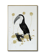 Cargar imagen en el visor de la galería, Cuadro Decorativo Abstracto Negro Arena 2-268 - Boceto de Tucan, Aves en Blanco, Negro y Dorado Oro Arte Moderno Estilo Boho

