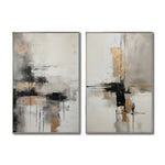 Cargar imagen en el visor de la galería, Set Cuadros Decorativos Abstracto Negro Arena 2-269 - Diptico Moderno y Elegante En Negro, Beige y Dorado Oro
