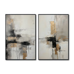 Cargar imagen en el visor de la galería, Set Cuadros Decorativos Abstracto Negro Arena 2-269 - Diptico Moderno y Elegante En Negro, Beige y Dorado Oro
