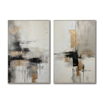 Cargar imagen en el visor de la galería, Set Cuadros Decorativos Abstracto Negro Arena 2-269 - Diptico Moderno y Elegante En Negro, Beige y Dorado Oro
