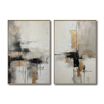 Cargar imagen en el visor de la galería, Set Cuadros Decorativos Abstracto Negro Arena 2-269 - Diptico Moderno y Elegante En Negro, Beige y Dorado Oro
