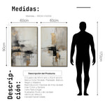 Cargar imagen en el visor de la galería, Set Cuadros Decorativos Abstracto Negro Arena 2-269 - Diptico Moderno y Elegante En Negro, Beige y Dorado Oro
