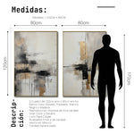 Cargar imagen en el visor de la galería, Set Cuadros Decorativos Abstracto Negro Arena 2-269 - Diptico Moderno y Elegante En Negro, Beige y Dorado Oro
