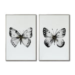 Cargar imagen en el visor de la galería, Cuadro Decorativo Abstracto Negro Arena 2-270 - Boceto Mariposas En Blanco, Negro y Dorado Arte Moderno Estilo Nordico
