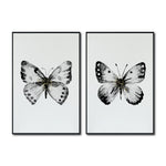 Cargar imagen en el visor de la galería, Cuadro Decorativo Abstracto Negro Arena 2-270 - Boceto Mariposas En Blanco, Negro y Dorado Arte Moderno Estilo Nordico
