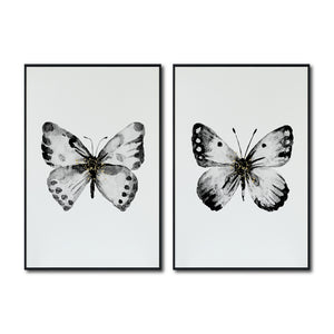 Cuadro Decorativo Abstracto Negro Arena 2-270 - Boceto Mariposas En Blanco, Negro y Dorado Arte Moderno Estilo Nordico