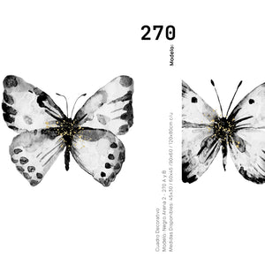 Cuadro Decorativo Abstracto Negro Arena 2-270 - Boceto Mariposas En Blanco, Negro y Dorado Arte Moderno Estilo Nordico