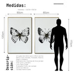 Cargar imagen en el visor de la galería, Cuadro Decorativo Abstracto Negro Arena 2-270 - Boceto Mariposas En Blanco, Negro y Dorado Arte Moderno Estilo Nordico
