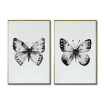 Cargar imagen en el visor de la galería, Cuadro Decorativo Abstracto Negro Arena 2-270 - Boceto Mariposas En Blanco, Negro y Dorado Arte Moderno Estilo Nordico
