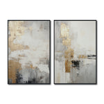 Cargar imagen en el visor de la galería, Cuadro Decorativo Abstracto Negro Arena 2-271- Diptico Moderno y Elegante en Tonos Negro, Gris, Beige y Dorado Oro
