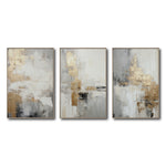 Cargar imagen en el visor de la galería, Set Cuadros Decorativos Abstracto Negro Arena 2-271 -Triptico  Moderno y Elegante en Tonos Negro, Gris, Beige y Dorado Oro
