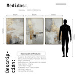Cargar imagen en el visor de la galería, Set Cuadros Decorativos Abstracto Negro Arena 2-271 -Triptico  Moderno y Elegante en Tonos Negro, Gris, Beige y Dorado Oro
