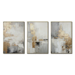 Cargar imagen en el visor de la galería, Set Cuadros Decorativos Abstracto Negro Arena 2-271 -Triptico  Moderno y Elegante en Tonos Negro, Gris, Beige y Dorado Oro
