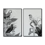 Cargar imagen en el visor de la galería, Set Cuadros Decorativos Abstracto Negro Arena 2-272 - Diptico Boceto Loros, Aves, Pericos Arte Moderno y Elegante en Blanco y Negro Estilo Nordico
