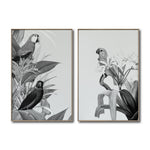 Cargar imagen en el visor de la galería, Set Cuadros Decorativos Abstracto Negro Arena 2-272 - Diptico Boceto Loros, Aves, Pericos Arte Moderno y Elegante en Blanco y Negro Estilo Nordico
