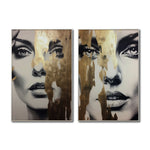 Cargar imagen en el visor de la galería, Set Cuadros Decorativos Abstracto Negro Arena 2-273 -Diptico Boceto de Rostros Caras de Mujer en Blanco y Negro con Dorado Oro Arte Moderno y Elegante
