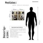 Cargar imagen en el visor de la galería, Set Cuadros Decorativos Abstracto Negro Arena 2-273 -Diptico Boceto de Rostros Caras de Mujer en Blanco y Negro con Dorado Oro Arte Moderno y Elegante

