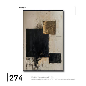 Cuadro Decorativo Abstracto Negro Arena 2-274 Arte Moderno y Elegante Estilo Nordico en Negro, Beige y Dorado Oro