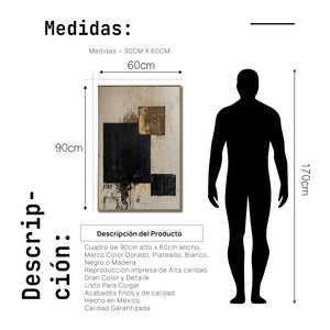 Cuadro Decorativo Abstracto Negro Arena 2-274 Arte Moderno y Elegante Estilo Nordico en Negro, Beige y Dorado Oro