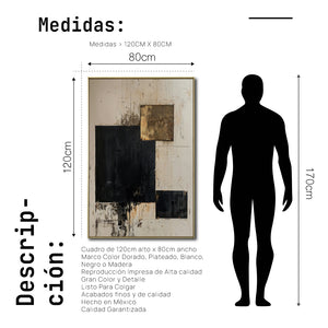 Cuadro Decorativo Abstracto Negro Arena 2-274 Arte Moderno y Elegante Estilo Nordico en Negro, Beige y Dorado Oro