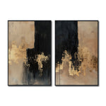 Cargar imagen en el visor de la galería, Set Cuadros Decorativos Abstracto Negro Arena 2-275 - Diptico Moderno y Elegante en Negro, Beige y Dorado Oro

