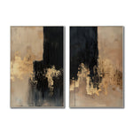 Cargar imagen en el visor de la galería, Set Cuadros Decorativos Abstracto Negro Arena 2-275 - Diptico Moderno y Elegante en Negro, Beige y Dorado Oro
