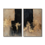 Cargar imagen en el visor de la galería, Set Cuadros Decorativos Abstracto Negro Arena 2-275 - Diptico Moderno y Elegante en Negro, Beige y Dorado Oro
