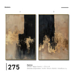 Cargar imagen en el visor de la galería, Set Cuadros Decorativos Abstracto Negro Arena 2-275 - Diptico Moderno y Elegante en Negro, Beige y Dorado Oro
